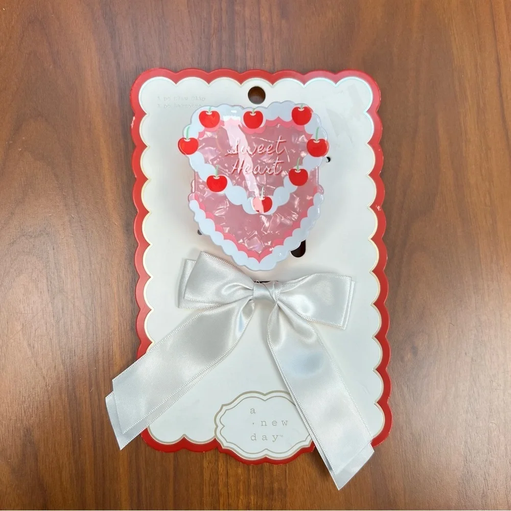 A New Day Heart and Ribbon Bow Hair Clips, Set of 2